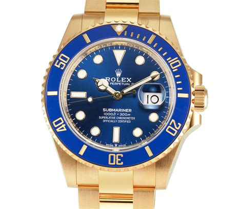 rolex gold with blu|Rolex submariner 41mm yellow gold.